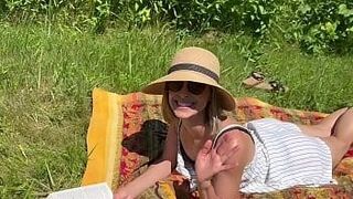 Steamy Debut Wife in dress fucks husbands friend and gets public creampie in public field — overwhelms the senses