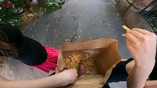 Fresh Release They jerk my cock in public in the fast food  b a g — dominates the imagination