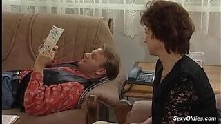 Lips Locked Amateur granny Hanna M with natural tits is stripped to black stockings and hairy pussy licked then fucked by hard dick Steve Vincent — strips away all control