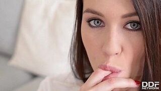 New! Sizzling hot petite Misha Cross slides her pink over huge robo dildo — wraps you in sensation