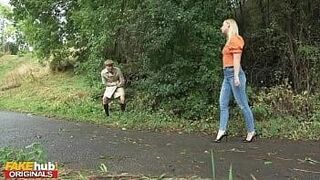 Members Only FAKEhub - The Friendly Flash Off - interracial sex and orgasms for beautiful Ebony MILF and young perv with super hard cock — goes for the finish