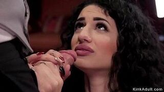 Hard to Resist Tied slave on Sybian trained to serve by master while big tits maid sucking his cock — turns fantasies into reality