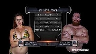 Uncensored Cut Busty Bella Rossi battles Thor in nude wrestling sex for fucking supremacy — never loses momentum