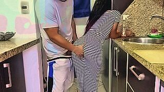 Steamy Debut Beautiful Stepdaughter Cleaning the Kitchen in Sexy and Tight Dress with her Big Ass — | سكس امهات عنيف | leaves nothing behind