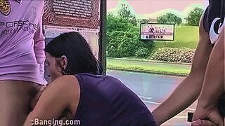 Craving Unleashed Crazy risky public sex threesome at a bus stop with a hot girl with big tits — | sex tre | dominates with precision
