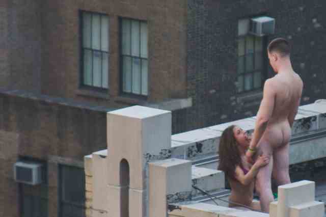 Porn fucked by a crowd on the roof