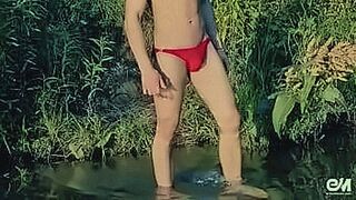 Only Here Cute tattooed twink in red bikini undressing and bathing in the river — | bikini nude | feeds your hungry mind