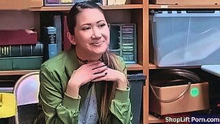 Lips Locked Asian shoplifter is arrested by store officer for stealing in the store.The officer takes a mugshot of her and after that,she tells the officer that if there is another option she can do.The officer pulls out his cock and he then fucks her wet