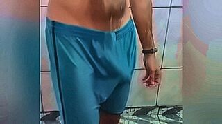 Just Dropped Big dick visible through the nylon shorts during a shower — | سكس شباب | makes your body respond
