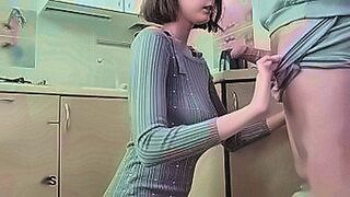 Ultimate Tease Tall, cute model with a big round ass and huge breasts, took off my pants in the kitchen and gave a blowjob, after which I fucked her and cum on her face and dress ! After sex, cum on her face and dress !!! she is covered in sperm — | sex n