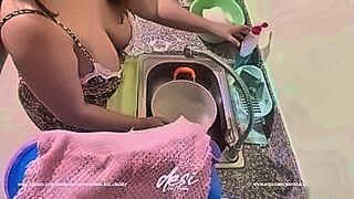 For Your Eyes Only Horny Indian Maid Washing the Dishes and letting her Master see her Big Juicy Boobs — | คลิปหลุดหลอกเย็ด | fuels endless desire