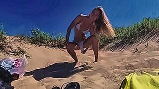 Explosive Drop Travel Show Public Babe Pissing - Cute young nudist girl pees outdor on the public beach on the coast of the Atlantic Ocean — | nude beach brazil | turns up the seduction