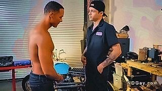 Hard to Resist Black gay customer AJ Sloan seduces and strips off in front of handsome gay motorcycle mechanic Jayden Marcos then gets anal fucked in his shop — | iwa moto nudes | builds slow and finishes hard