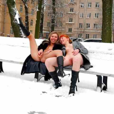 Lesbian porn in winter on the street