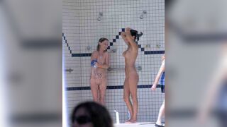 Porn women in a public shower